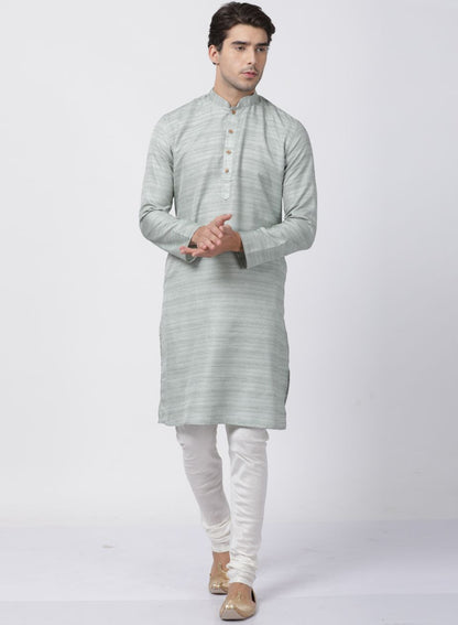 Vastramay Men's Light Green Cotton Silk Blend Kurta