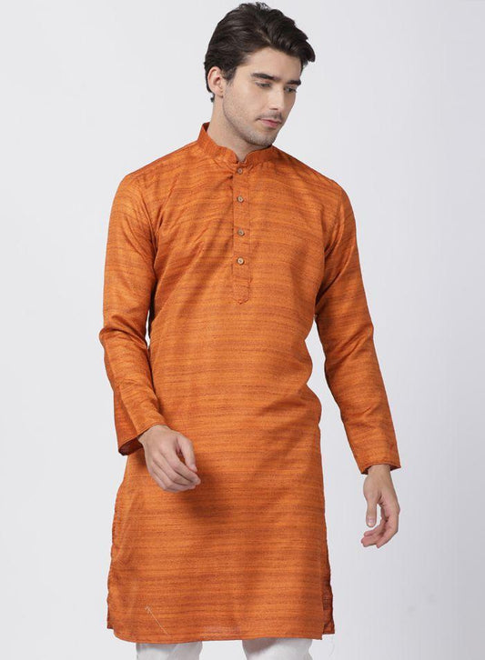 Vastramay Men's Brown Cotton Silk Blend Kurta