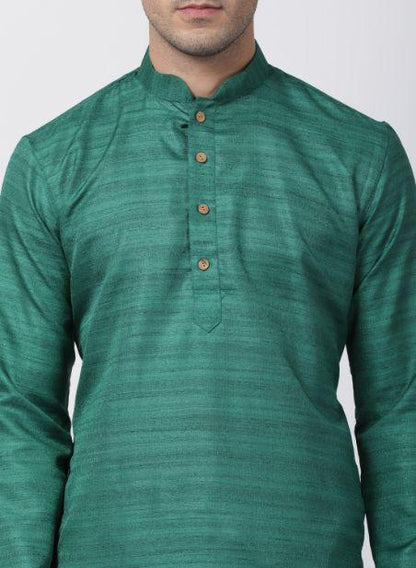 Vastramay Men's Green Cotton Silk Blend Kurta