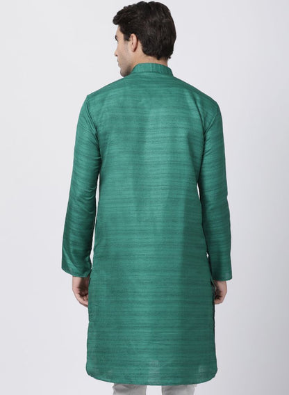 Vastramay Men's Green Cotton Silk Blend Kurta