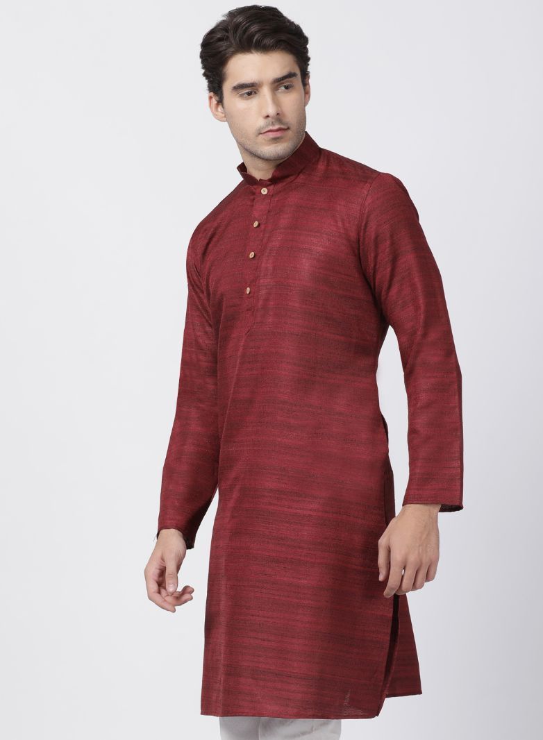 Vastramay Men's Maroon Cotton Silk Blend Kurta