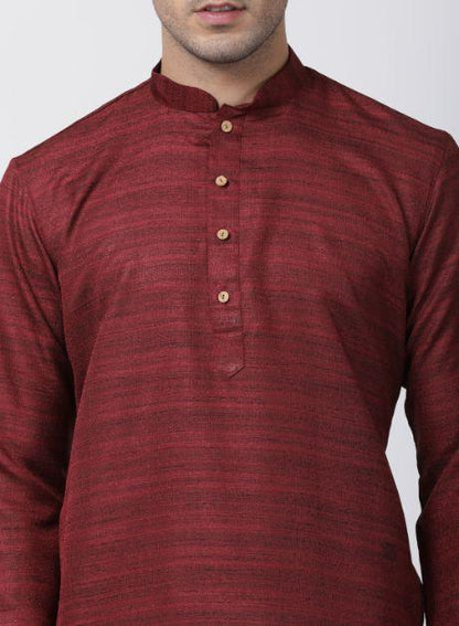 Vastramay Men's Maroon Cotton Silk Blend Kurta