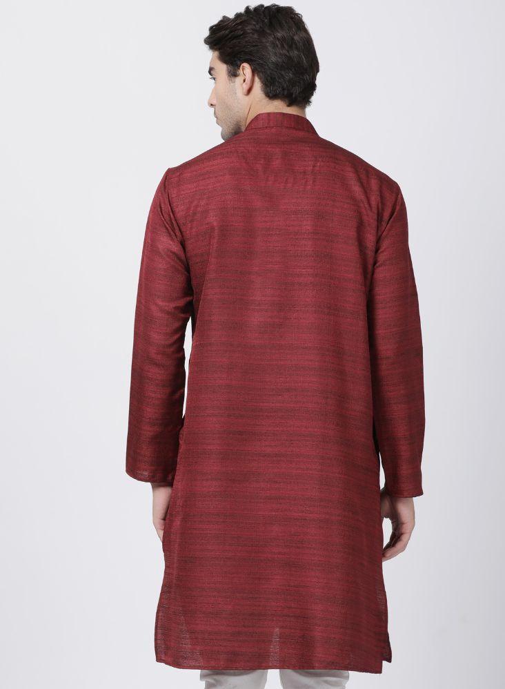 Vastramay Men's Maroon Cotton Silk Blend Kurta