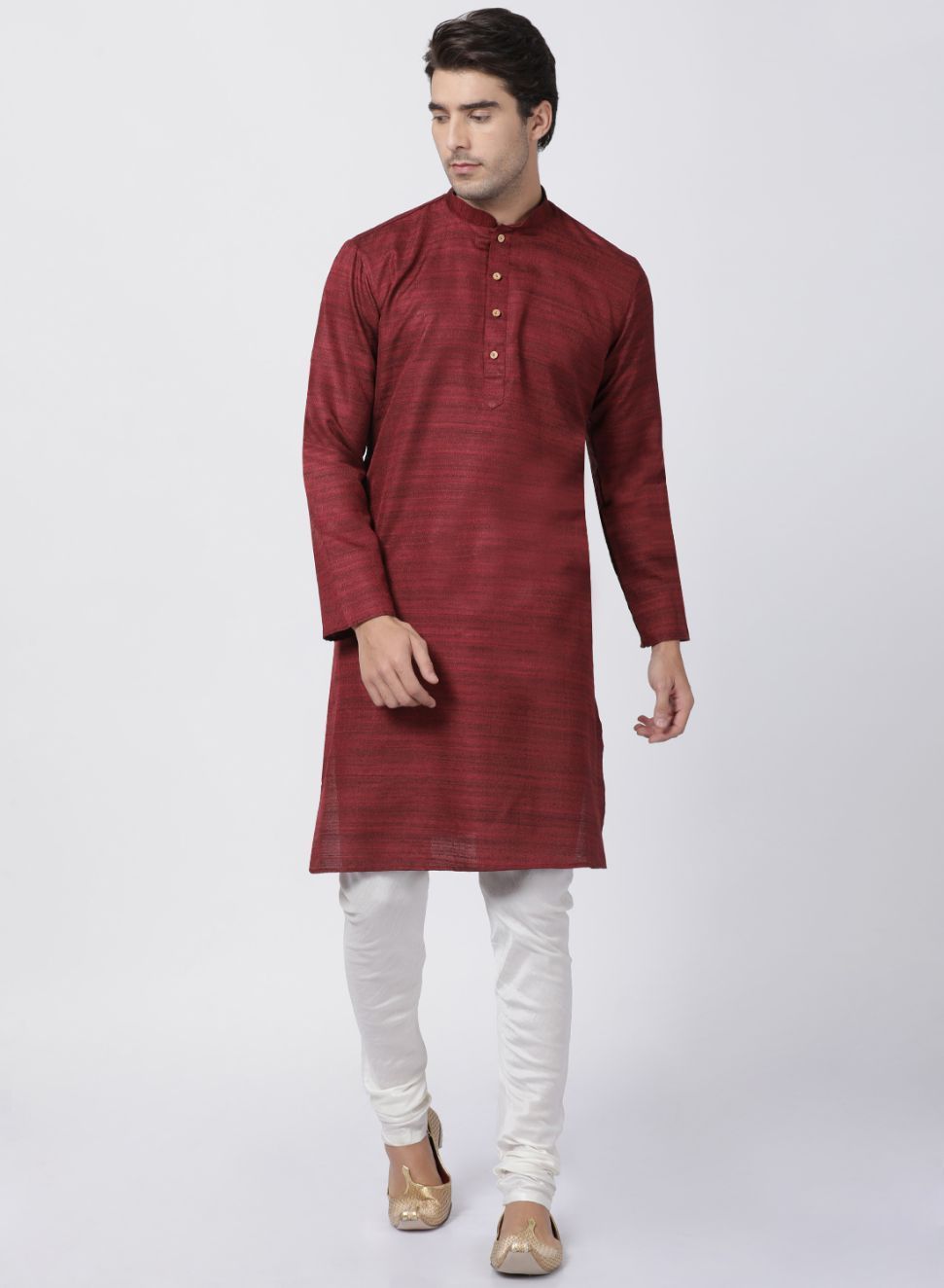 Vastramay Men's Maroon Cotton Silk Blend Kurta