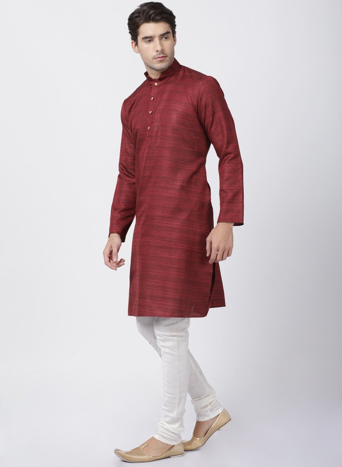 mens maroon cotton silk blend kurta and pyjama set646