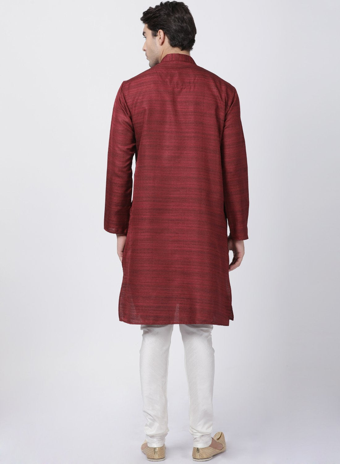 mens maroon cotton silk blend kurta and pyjama set646