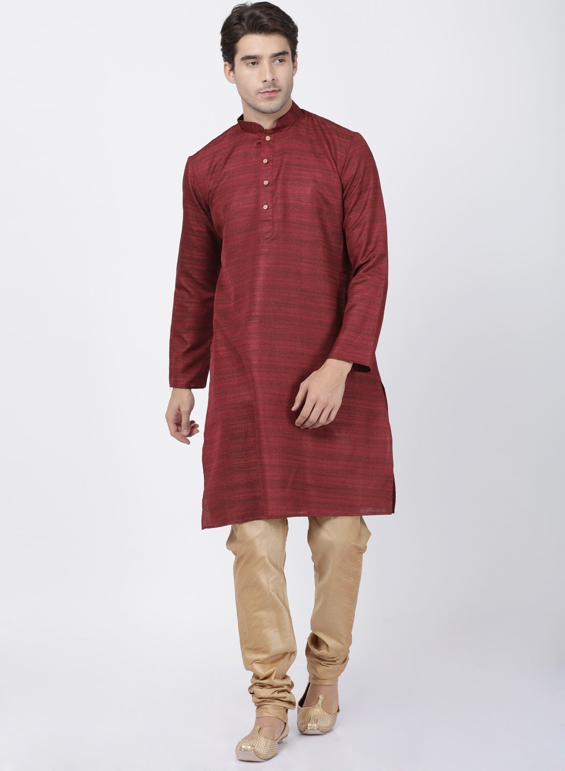 Vastramay Men's Maroon Cotton Silk Blend Kurta and Pyjama Set