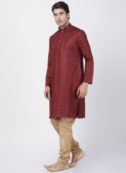 mens maroon cotton silk blend kurta and pyjama set635