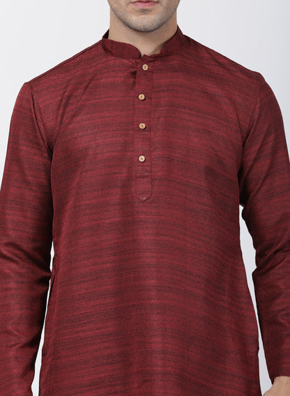 mens maroon cotton silk blend kurta and pyjama set635