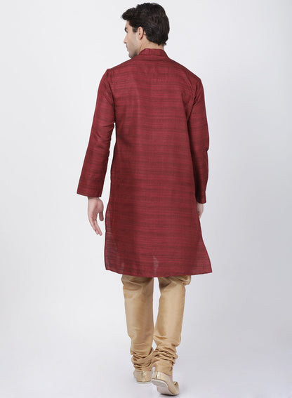 mens maroon cotton silk blend kurta and pyjama set635