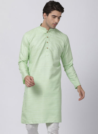 Vastramay Men's Light Green Cotton Silk Blend Kurta