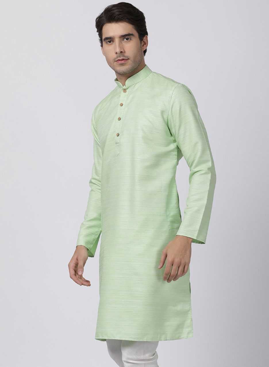 mens light green cotton silk blend kurta658