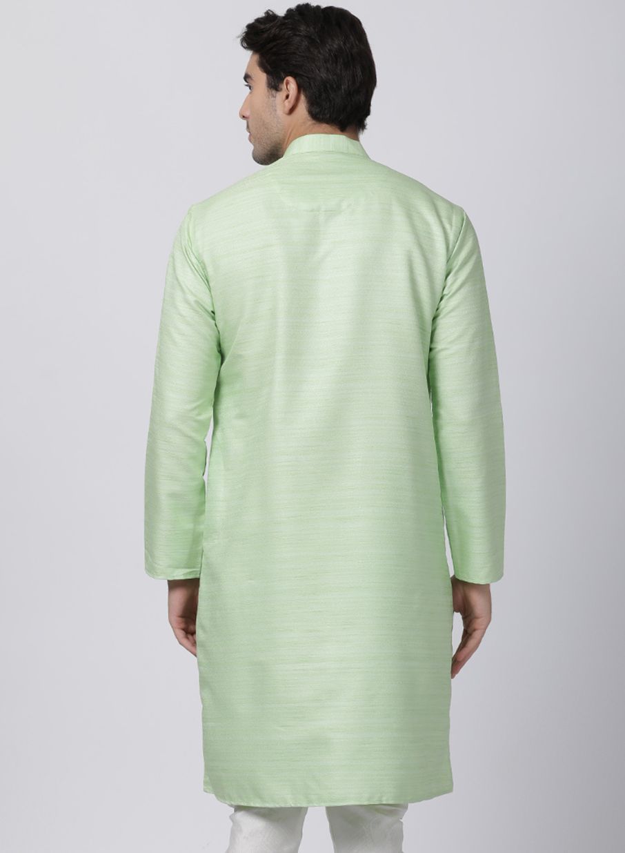 mens light green cotton silk blend kurta658