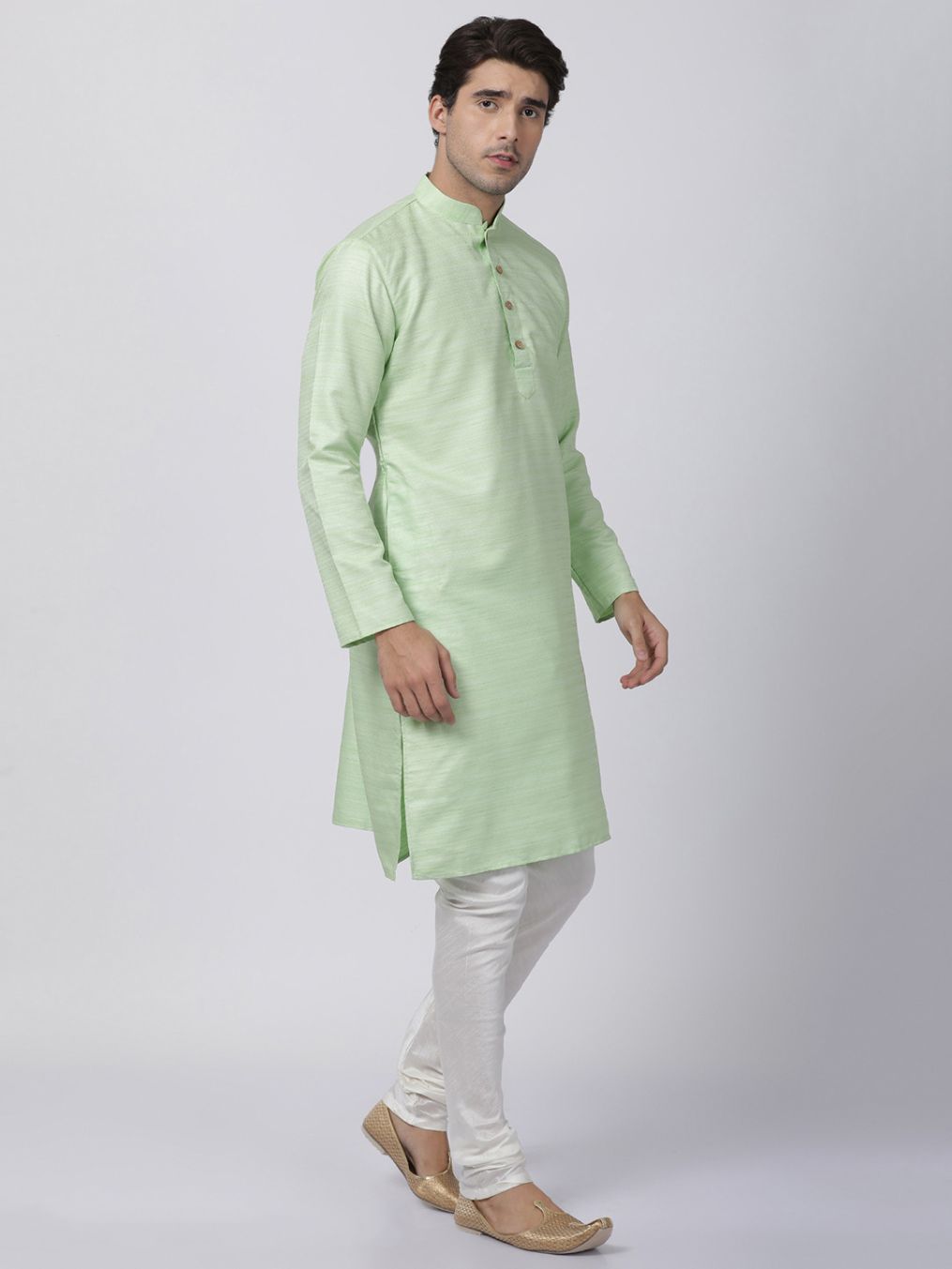 mens light green cotton silk blend kurta658