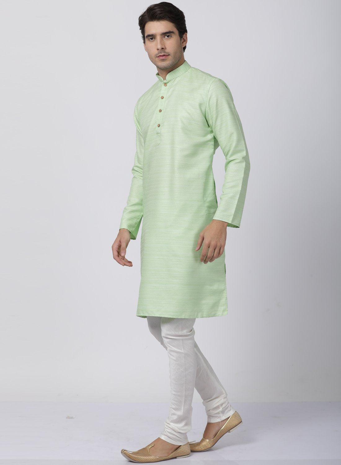 mens light green cotton silk blend kurta and pyjama set647