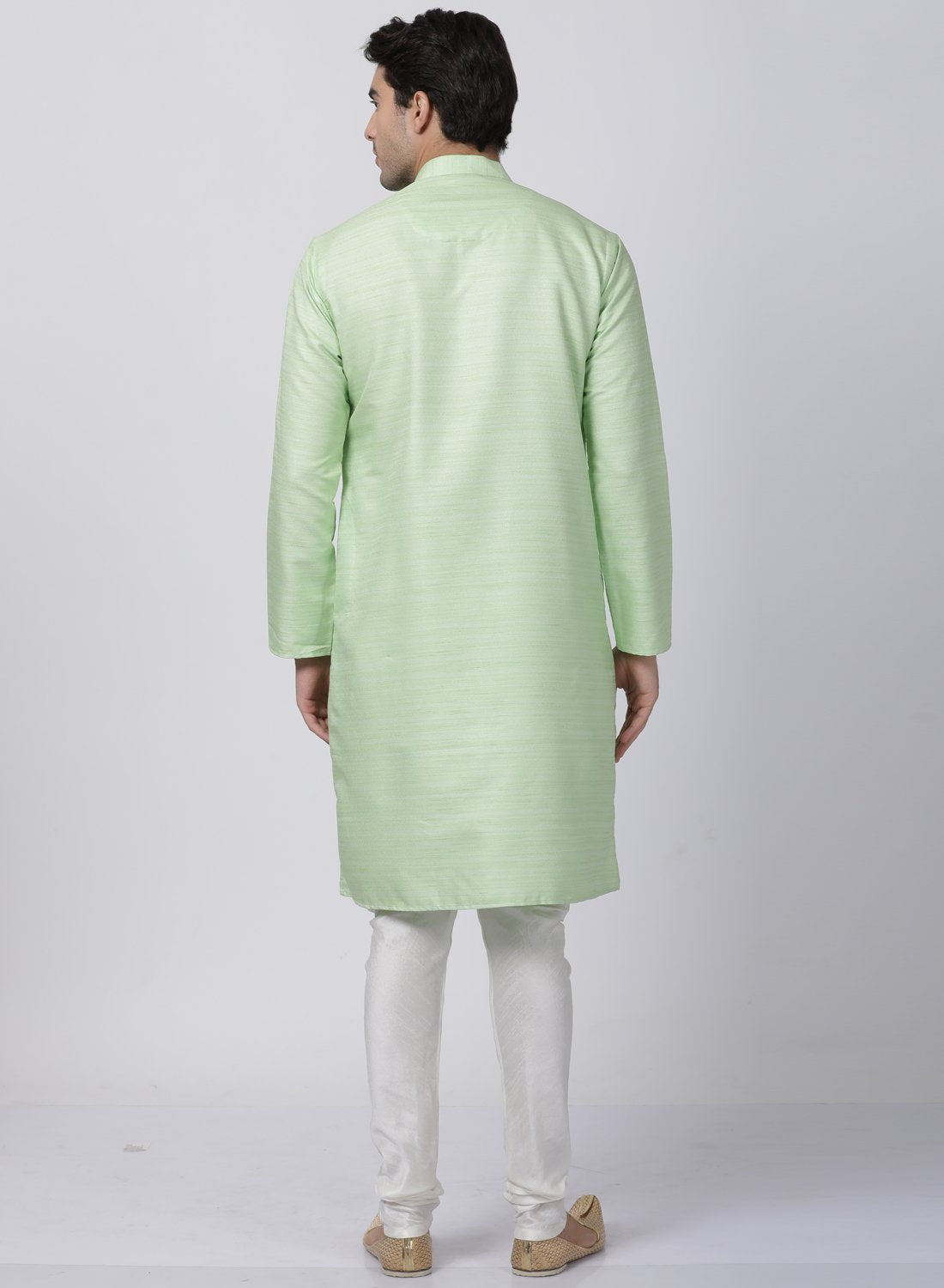 mens light green cotton silk blend kurta and pyjama set647