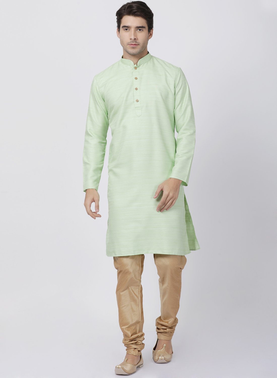 Vastramay Vastramay Men's Light Green Cotton Silk Blend Kurta and Pyjama Set