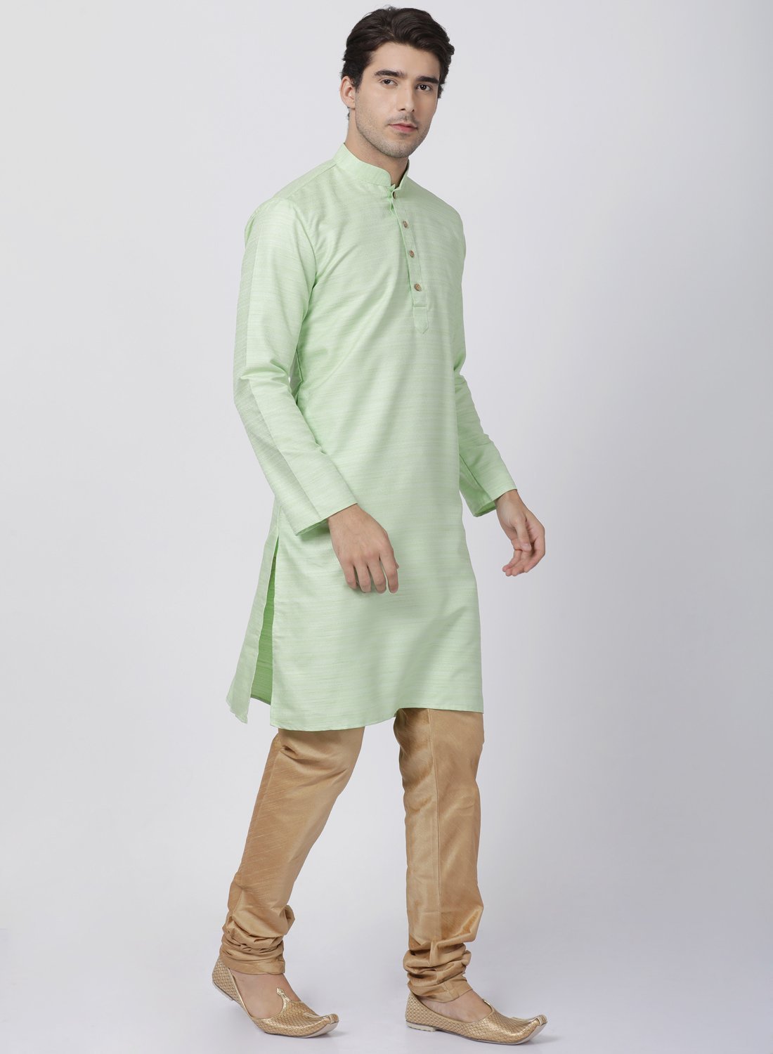 mens light green cotton silk blend kurta and pyjama set636