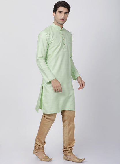 mens light green cotton silk blend kurta and pyjama set636