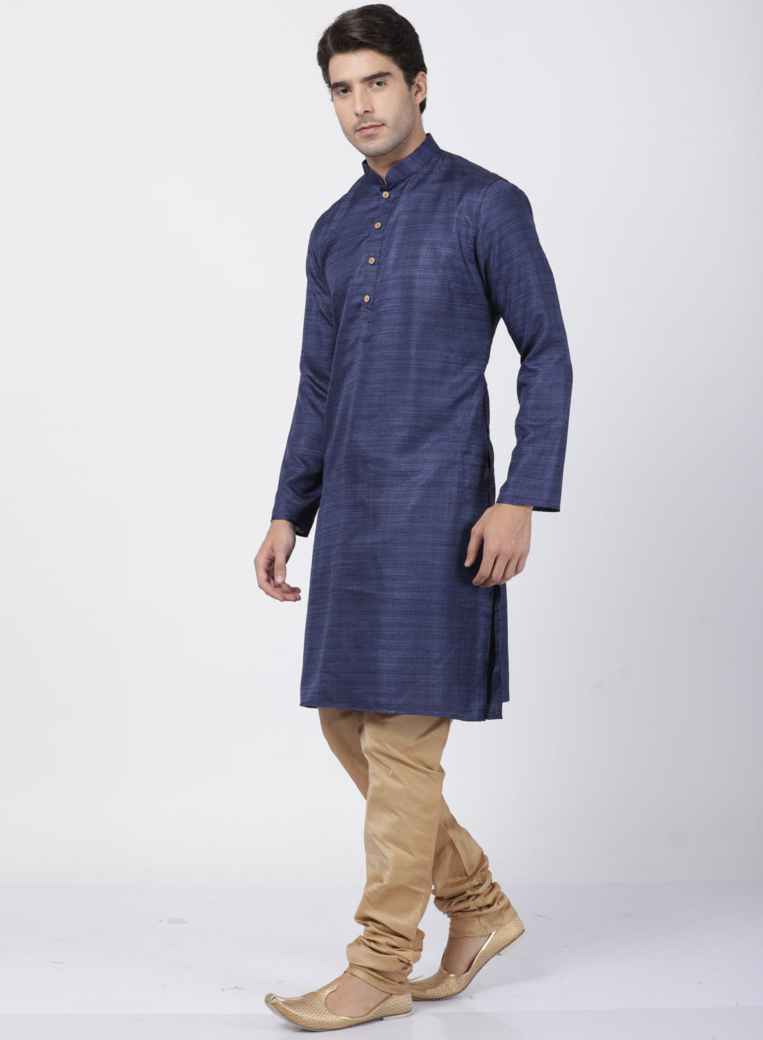 mens dark blue cotton silk blend kurta and pyjama set637