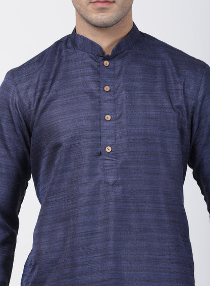 mens dark blue cotton silk blend kurta and pyjama set637