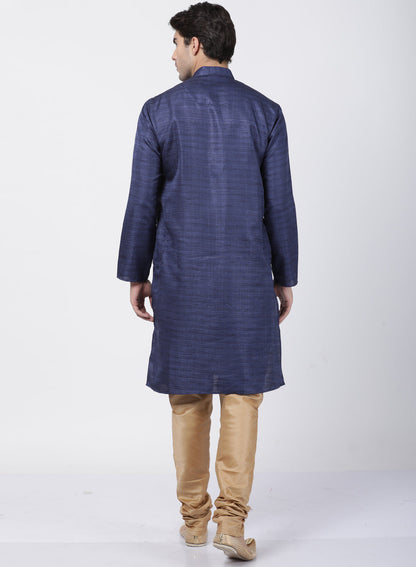 mens dark blue cotton silk blend kurta and pyjama set637