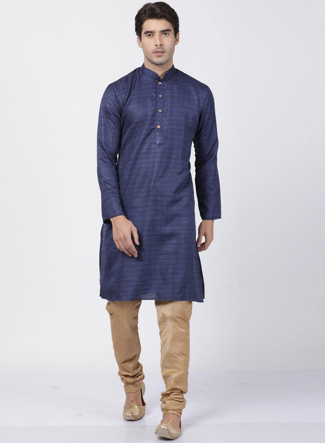 mens dark blue cotton silk blend kurta and pyjama set637