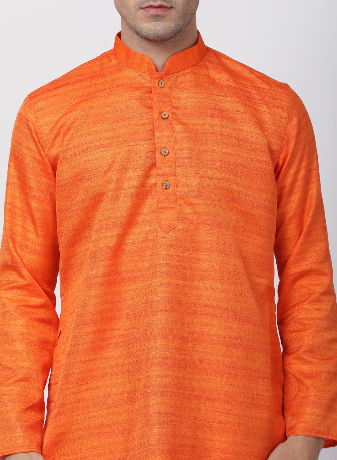 Vastramay Men's Orange Cotton Silk Blend Kurta