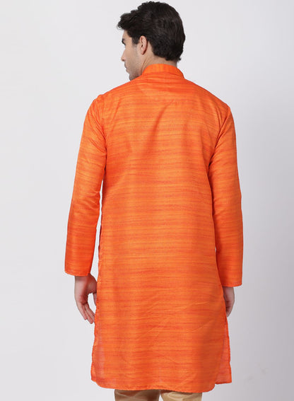 Vastramay Men's Orange Cotton Silk Blend Kurta