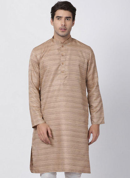 Vastramay Men's Gold Cotton Silk Blend Kurta