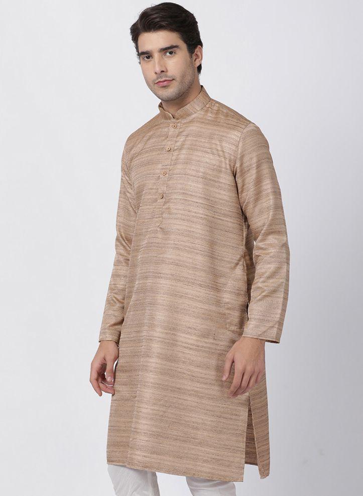 Vastramay Men's Gold Cotton Silk Blend Kurta