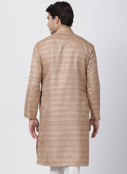 Vastramay Men's Gold Cotton Silk Blend Kurta