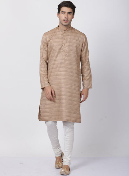 Vastramay Men's Gold Cotton Silk Blend Kurta