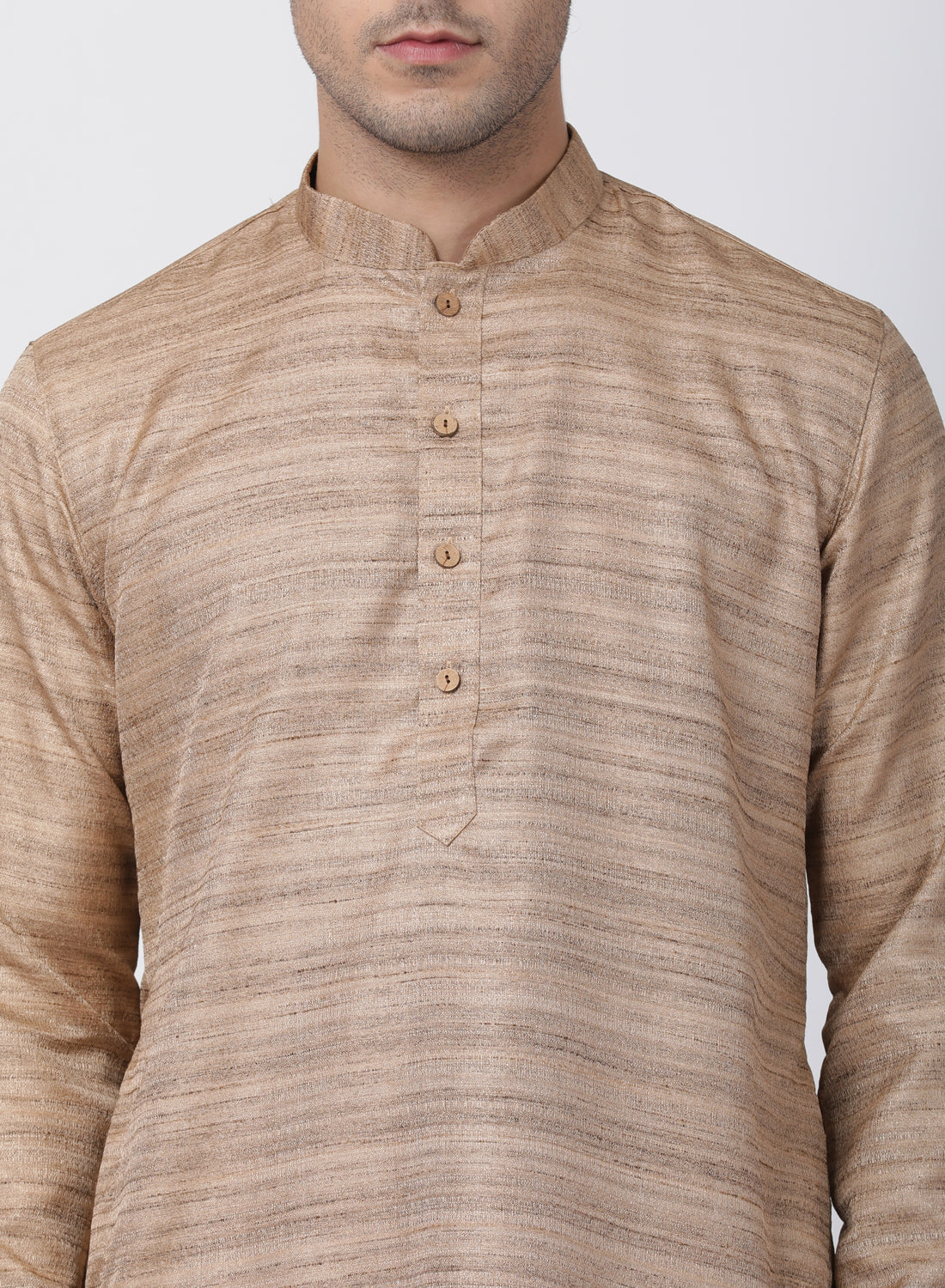 Vastramay Men's Gold Cotton Silk Blend Kurta