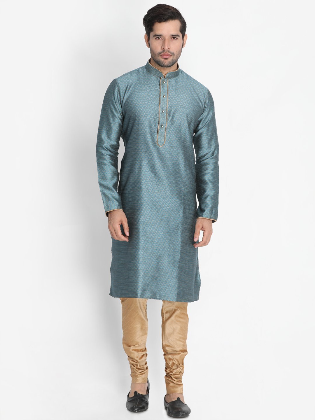 Vastramay Vastramay Men's Light Blue Cotton Silk Blend Kurta and Pyjama Set