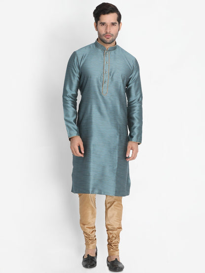 Vastramay Men's Light Blue Cotton Silk Blend Kurta and Pyjama Set