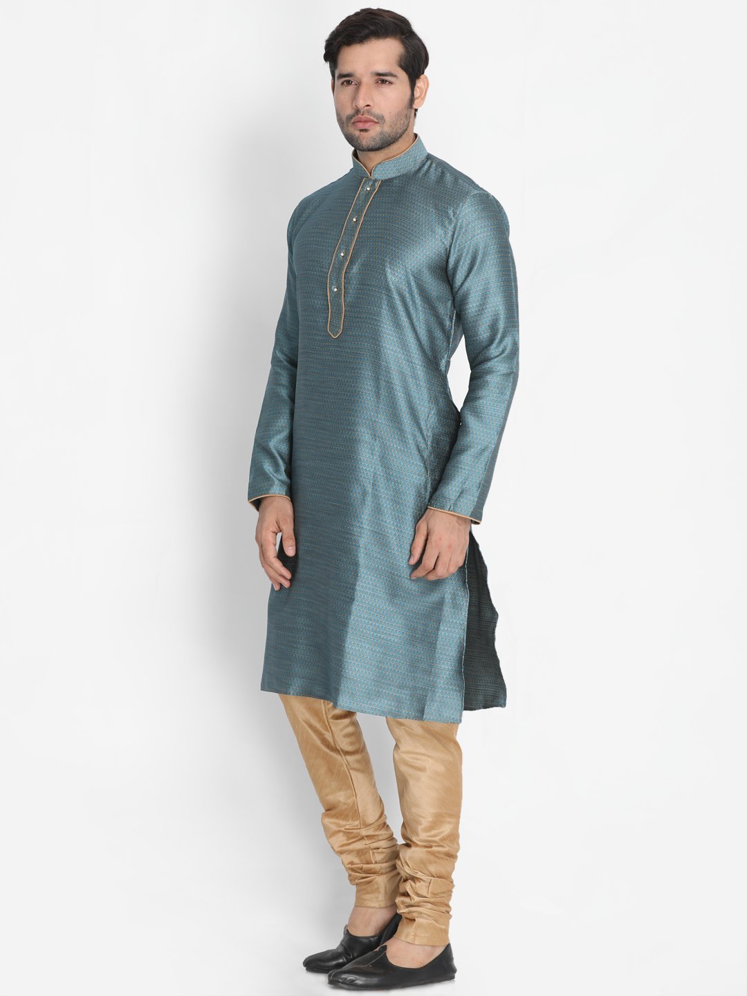 Vastramay Men's Light Blue Cotton Silk Blend Kurta and Pyjama Set