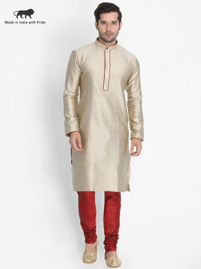 Vastramay Vastramay Men's Beige Cotton Silk Blend Kurta and Pyjama Set