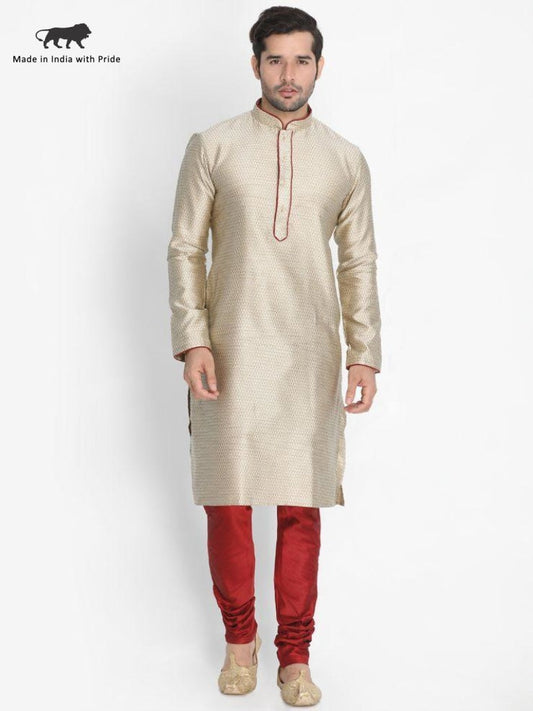 Vastramay Vastramay Men's Beige Cotton Silk Blend Kurta and Pyjama Set