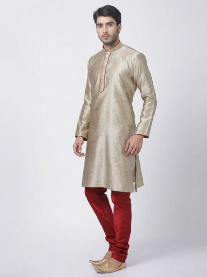 Vastramay Men's Beige Cotton Silk Blend Kurta and Pyjama Set