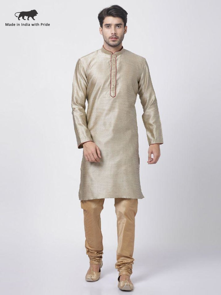 Vastramay Vastramay Men's Beige Cotton Silk Blend Kurta and Pyjama Set