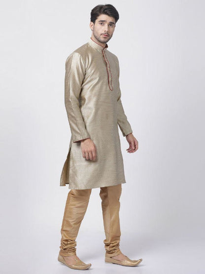 Vastramay Men's Beige Cotton Silk Blend Kurta and Pyjama Set