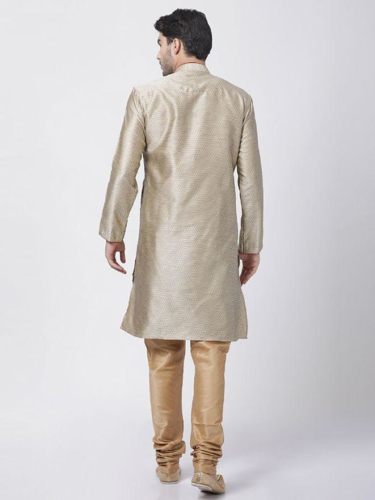 Vastramay Men's Beige Cotton Silk Blend Kurta and Pyjama Set