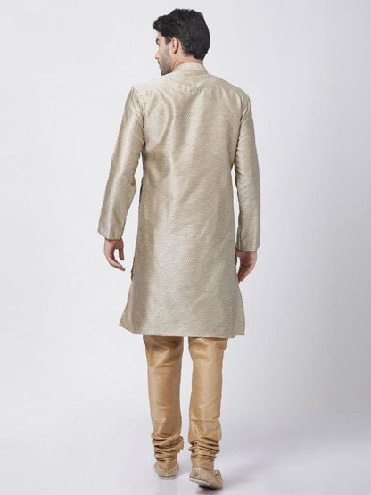 Vastramay Men's Beige Cotton Silk Blend Kurta and Pyjama Set