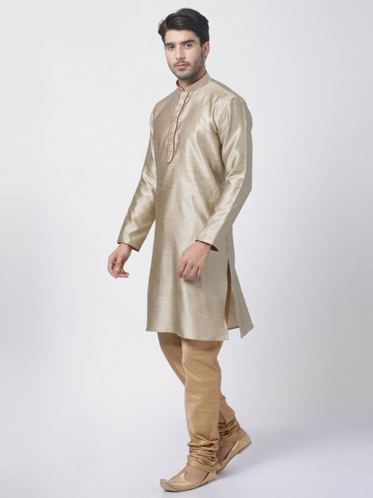 Vastramay Men's Beige Cotton Silk Blend Kurta and Pyjama Set