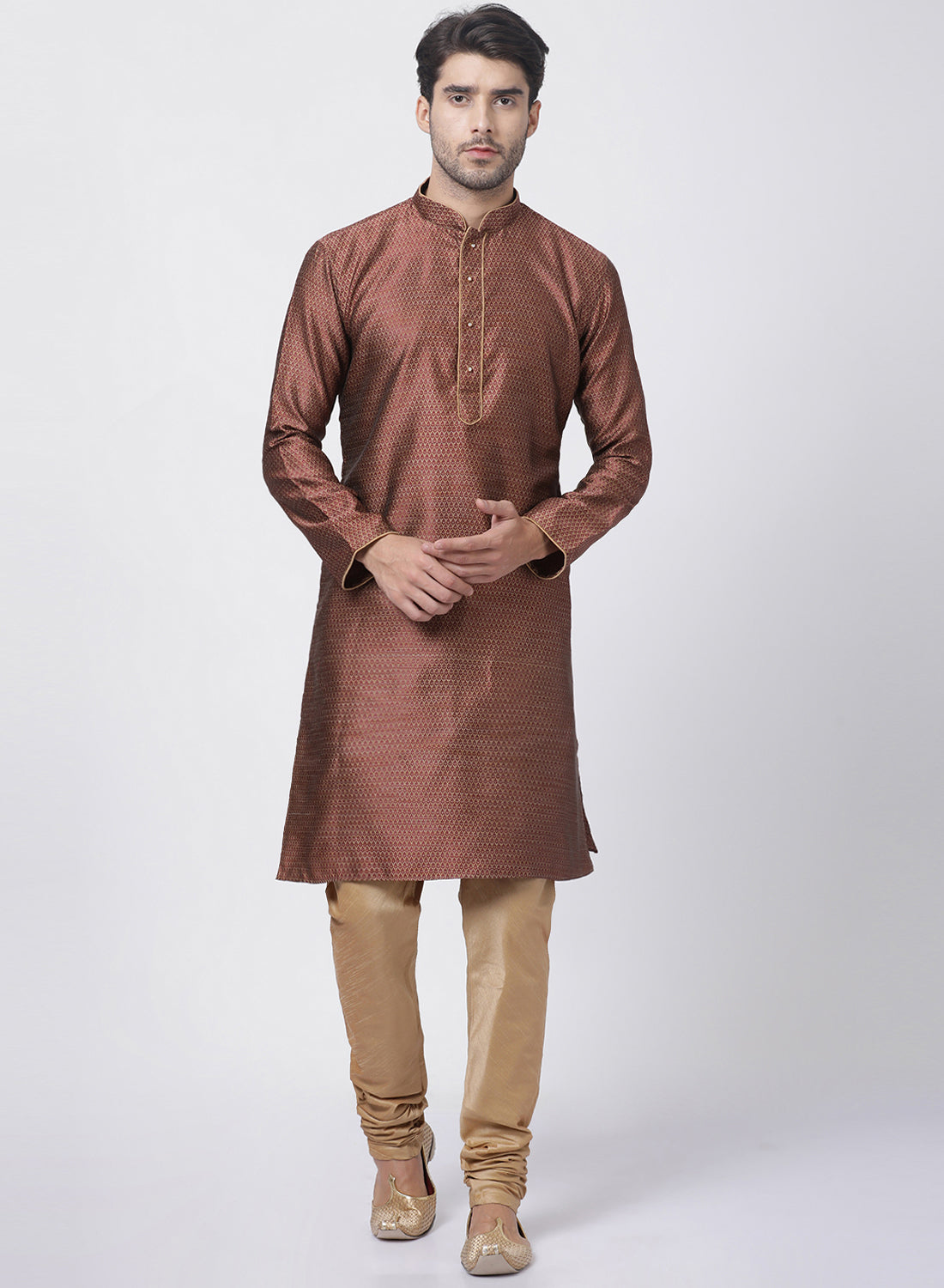 Vastramay Vastramay Men's Maroon Cotton Silk Blend Kurta and Pyjama Set