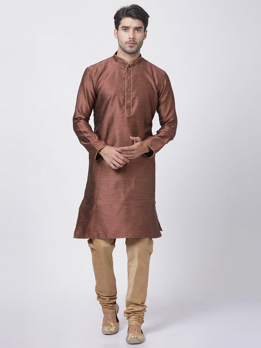 Vastramay Vastramay Men's Maroon Cotton Silk Blend Kurta and Pyjama Set