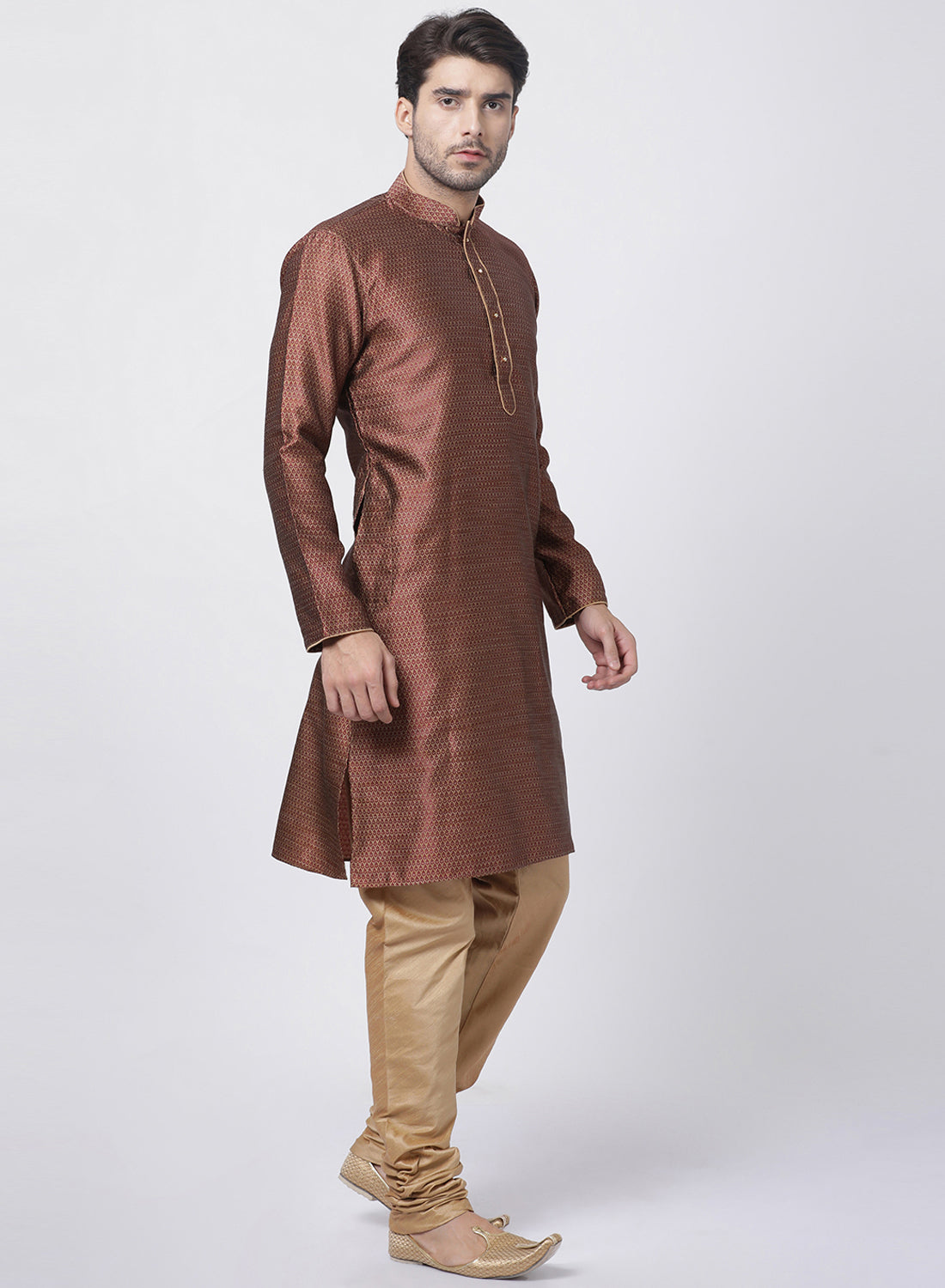 Vastramay Men's Maroon Cotton Silk Blend Kurta and Pyjama Set