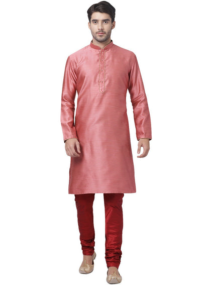 Vastramay Men's Pink Cotton Silk Blend Kurta and Pyjama Set