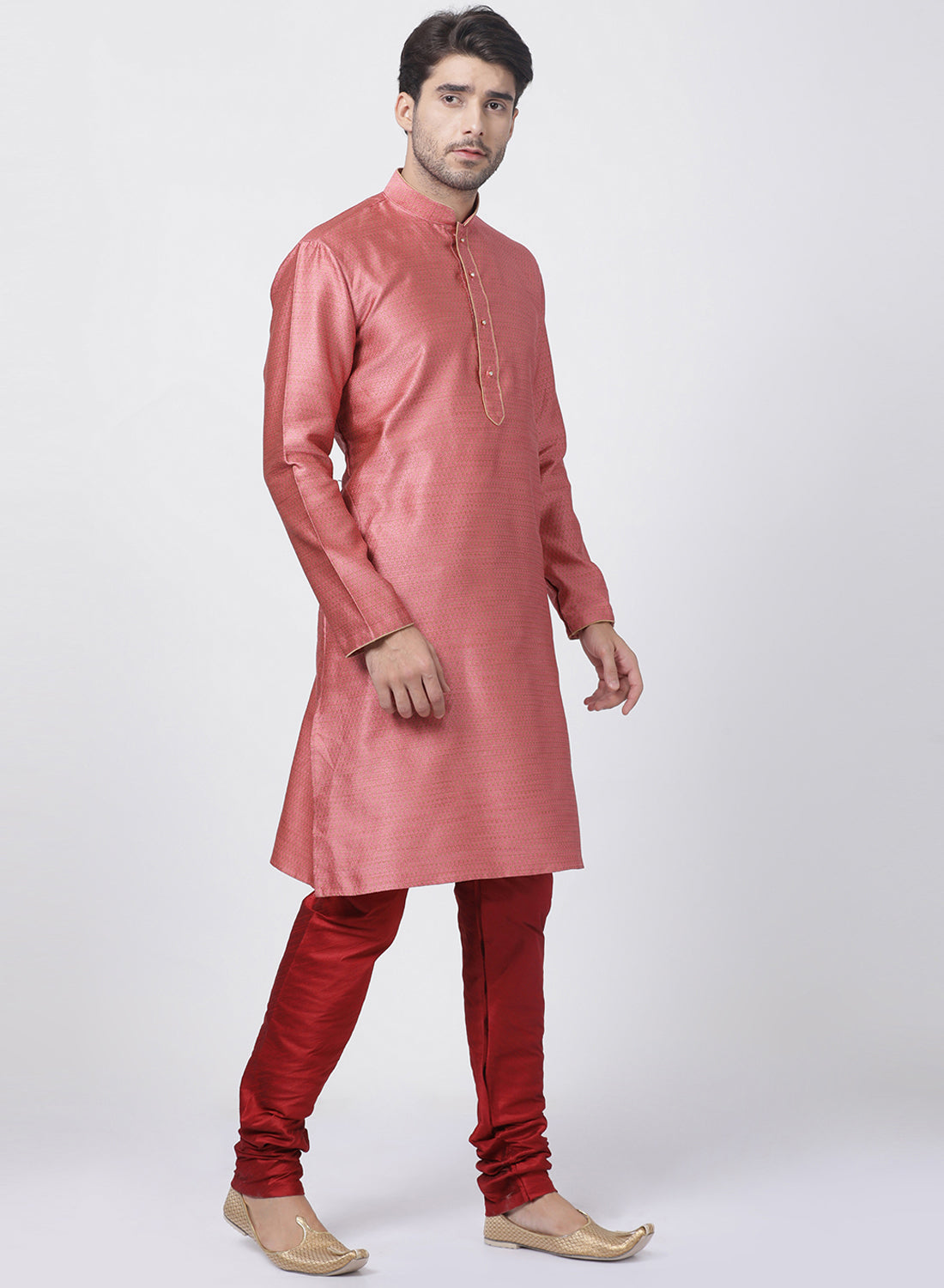 Vastramay Men's Pink Cotton Silk Blend Kurta and Pyjama Set